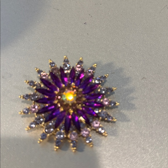 New Purple and Emerald Floral Crystal Brooch Set - Women Jewelry - Picture 2 of 3